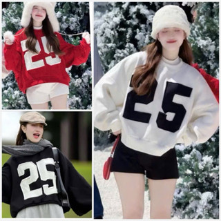 Áo Nỉ Sweater Số 25 Tay Phồng Form Boxy Chất Nỉ Bông Dày Dặn Thêu Đắp Vải Nam Nữ Unisex