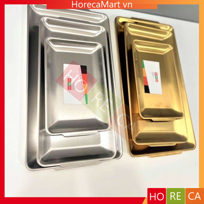 đĩa (dĩa) inox vàng cao cấp Hàn Quốc chữ nhật, khay inox trang trí trưng bày, đựng thức ăn, dụng y tế, Spa (nhiều size)
