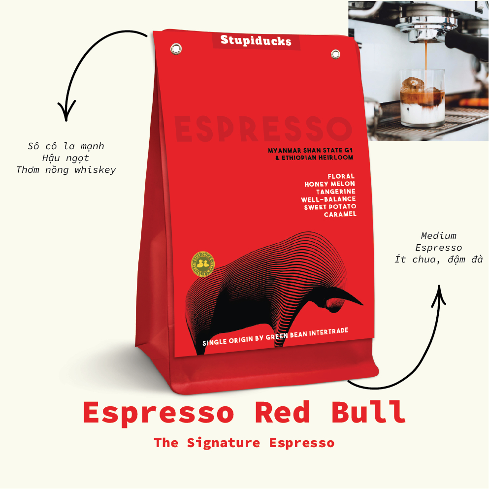 Cà Phê Pha Máy Espresso Arabica rang đậm Red Bull- Stupiducks Specialty Coffee ( SSC Roaster)