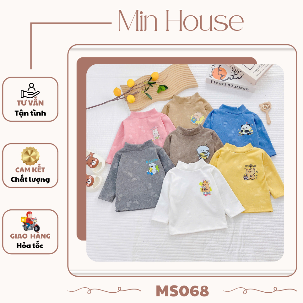 MS068 Áo Giữ Nhiệt Cho Bé, Áo Dài Tay Cổ 3 Phân Chất Cotton Mềm Cho Bé Mặc Thu Đông Size Từ 6kg-16kg
