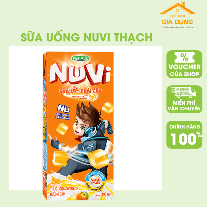 Lốc 4 hộp sữa Nuvi sữa thạch trái cây, hộp 100ml