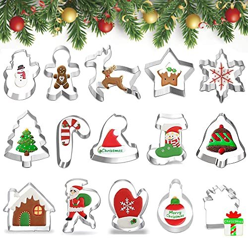 Bộ 15 khuôn nhấn cookie inox chủ đề Noel, cutter cookie noel