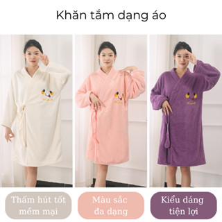  Áo choàng tắm chất liệu bông cao cấp cho bạn gái khăn tắm kiểu áo có dây buộc tiện lợi siêu thấm hút 