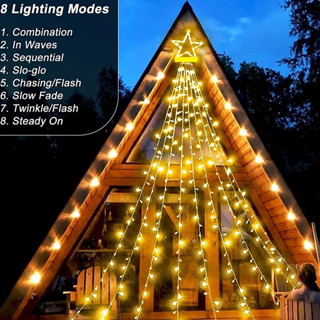  Đèn trang trí cây thông noel 1 ngôi sao lớn kèm bộ mành 2m 9 sợi 