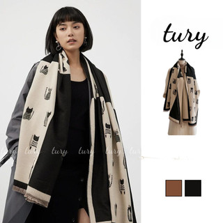 Khăn len giả cashmere choàng cổ unisex nam nữ họa tiết mèo dễ thương phối màu cao cấp thời trang thu đông - LN039