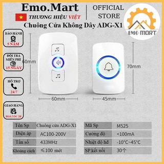 ⚡️𝗕𝗛 𝟭𝟮 𝗧𝗛𝗔́𝗡𝗚⚡️ chuông cửa không dây adg-x1 ⚡️ tặng kèm pin aa - nút chuông có đèn led - với 32 kiểu nhạc chuông