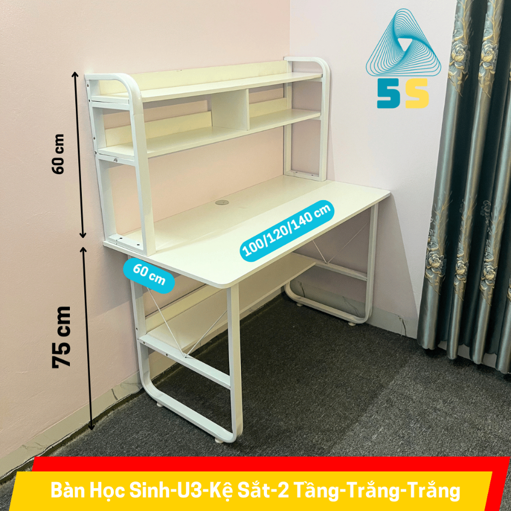 Bàn học sinh có kệ sách, Bàn làm việc U cong màu sắc đa dạng, Mặt MDF dày 15mm, chân thép sơn tĩnh điện | BigBuy360 - bigbuy360.vn