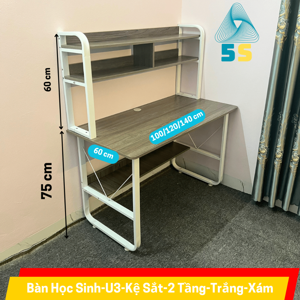 Bàn học sinh có kệ sách, Bàn làm việc U cong màu sắc đa dạng, Mặt MDF dày 15mm, chân thép sơn tĩnh điện | BigBuy360 - bigbuy360.vn