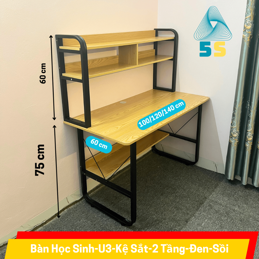 Bàn học sinh có kệ sách, Bàn làm việc U cong màu sắc đa dạng, Mặt MDF dày 15mm, chân thép sơn tĩnh điện | BigBuy360 - bigbuy360.vn