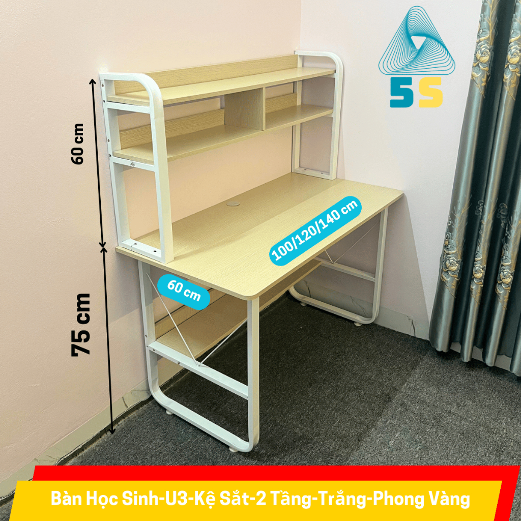 Bàn học sinh có kệ sách, Bàn làm việc U cong màu sắc đa dạng, Mặt MDF dày 15mm, chân thép sơn tĩnh điện | BigBuy360 - bigbuy360.vn