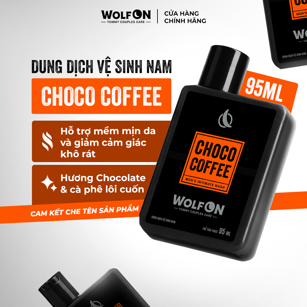 Dung Dịch Vệ Sinh Nam Giới Wolf ON - Choco Coffee, Sạch Thơm Cuốn Hút, 95ml