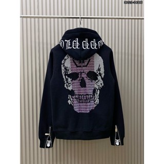 Áo Khoác Hoodie Philipp Plein Đính Đá Đầu Lâu TO CHỮ MŨ  Logo Kim Loại - Áo Khoác Nam Nữ Philip