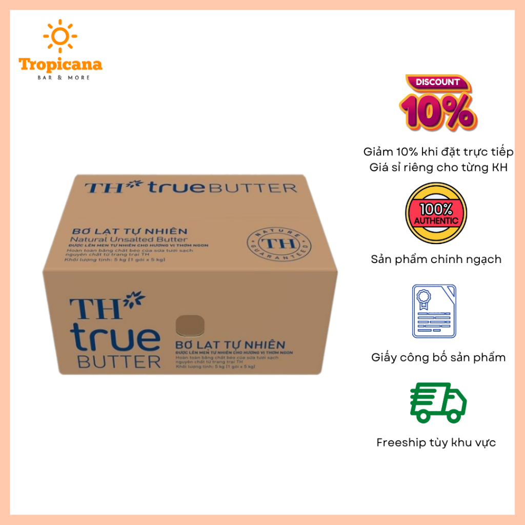 Bơ lạt tự nhiên TH True Butter - Thùng 5kg
