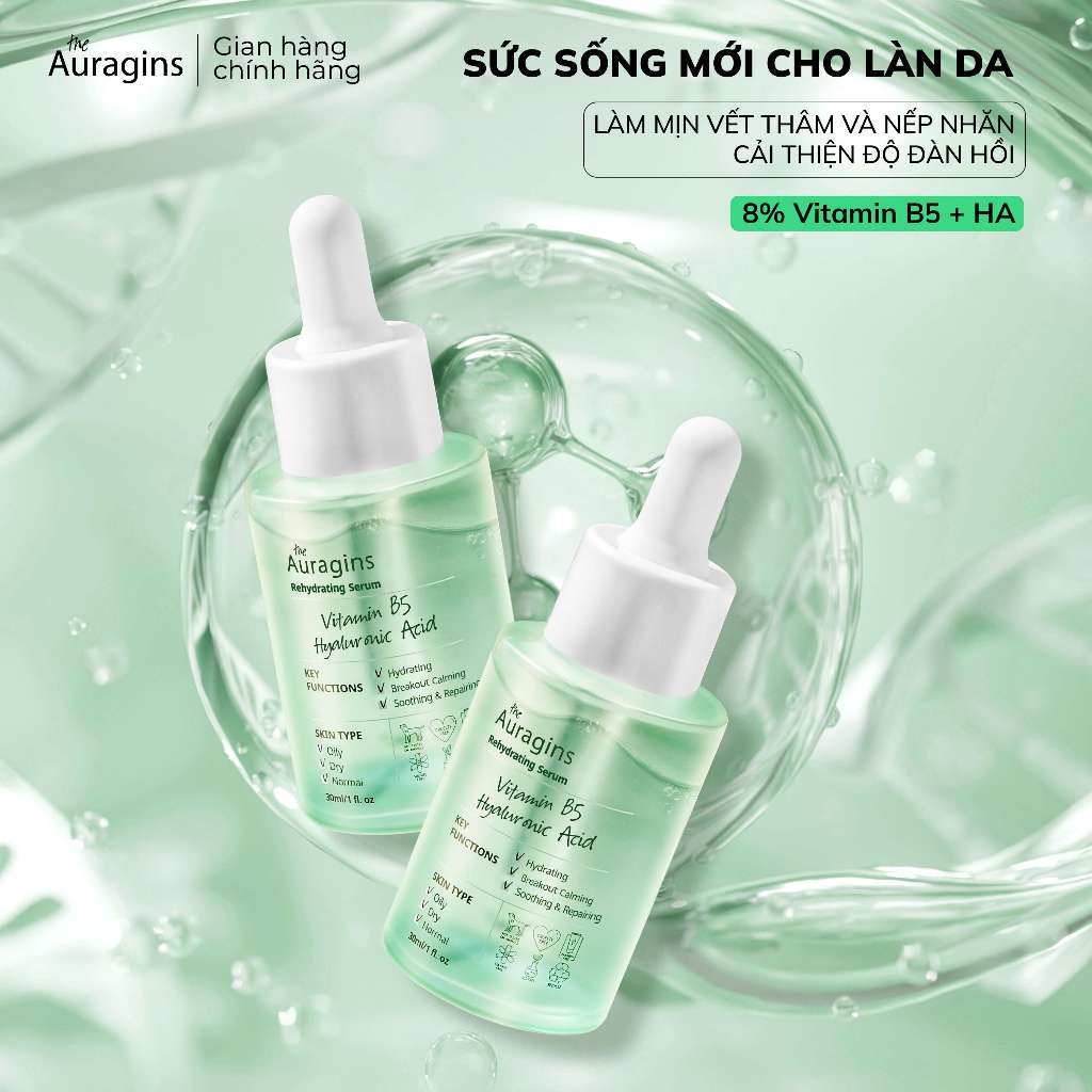 Tinh Chất Cấp Ẩm The Auragins 8% Vitamin B5 & Hyaluronic Acid Serum 30ml