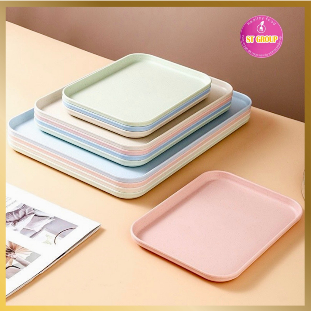 Bộ 10 Khay nhựa lúa mạch chữ nhật ST GROUP phong cách vintage, Mâm cơm gia đình, Đĩa nhựa gia dụng d