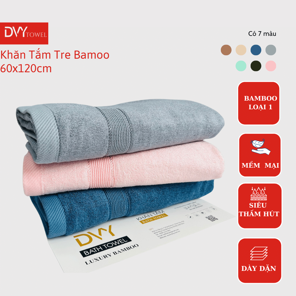 Khăn Tắm Tre Bamboo 60X120Cm, 50X100Cm Dày Dặn Siêu Thấm Hút Không Xù Bông Không Phai Màu