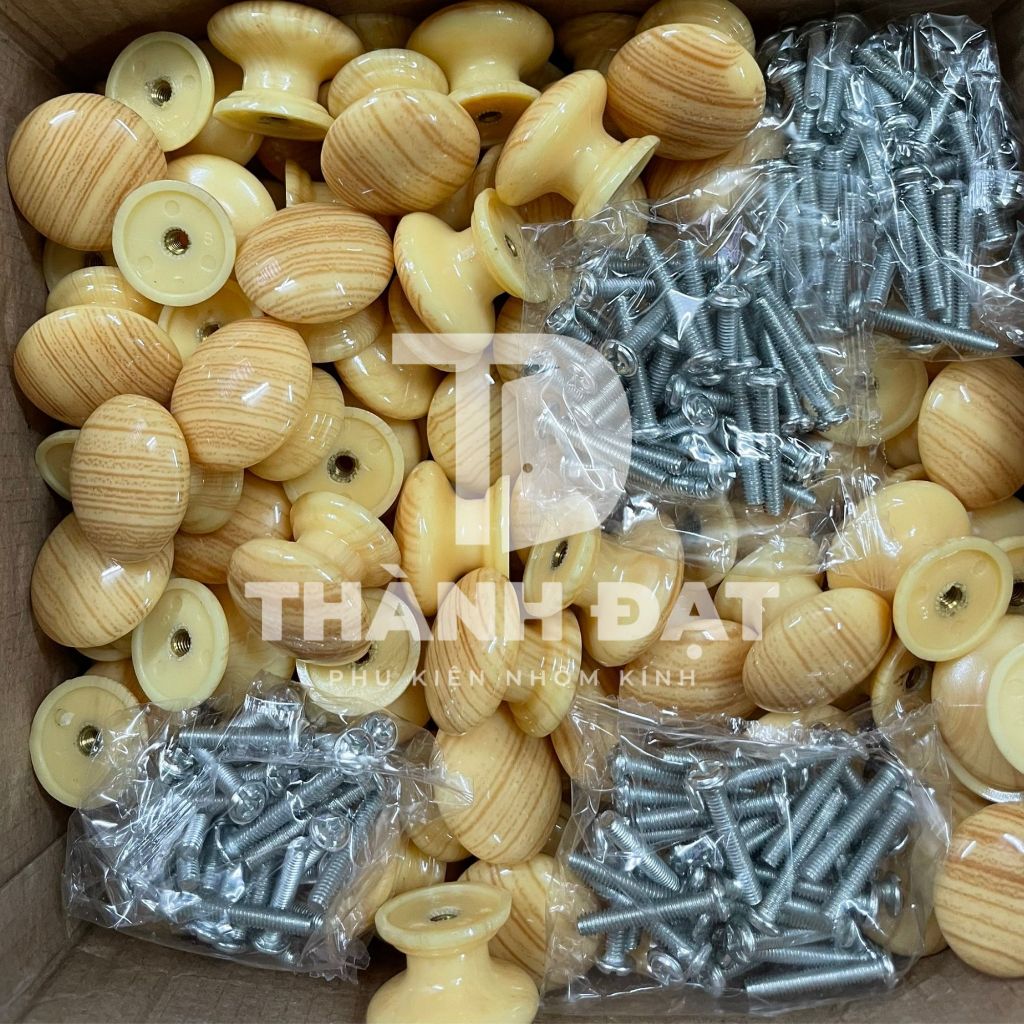 [Tặng kèm vít] Nút tủ nhựa giả gỗ vàng (Núm tủ nhựa dễ lắp đặt)