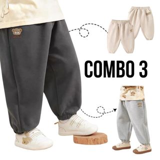  Combo 3 quần nỉ bé trai bé gái phong cách Hàn Quốc chất nỉ bông dày dặn kiểu dáng Bomber jogger dễ mặc - Chebokids 