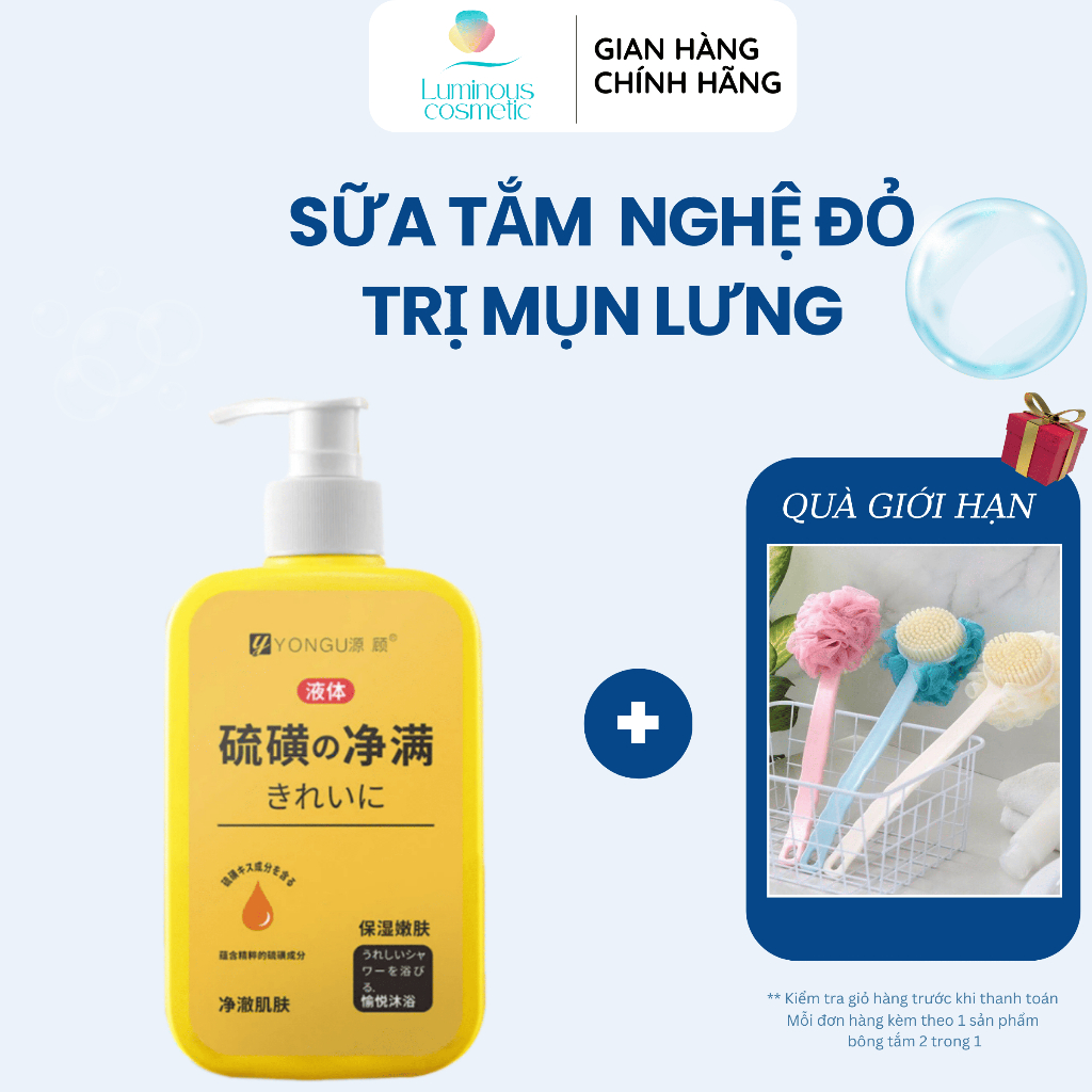 Gel đào thải mụn nghệ đỏ Yongu, sữa tắm Yongu giảm mụn lưng, cải thiện viêm nang lông dày sừng, giảm