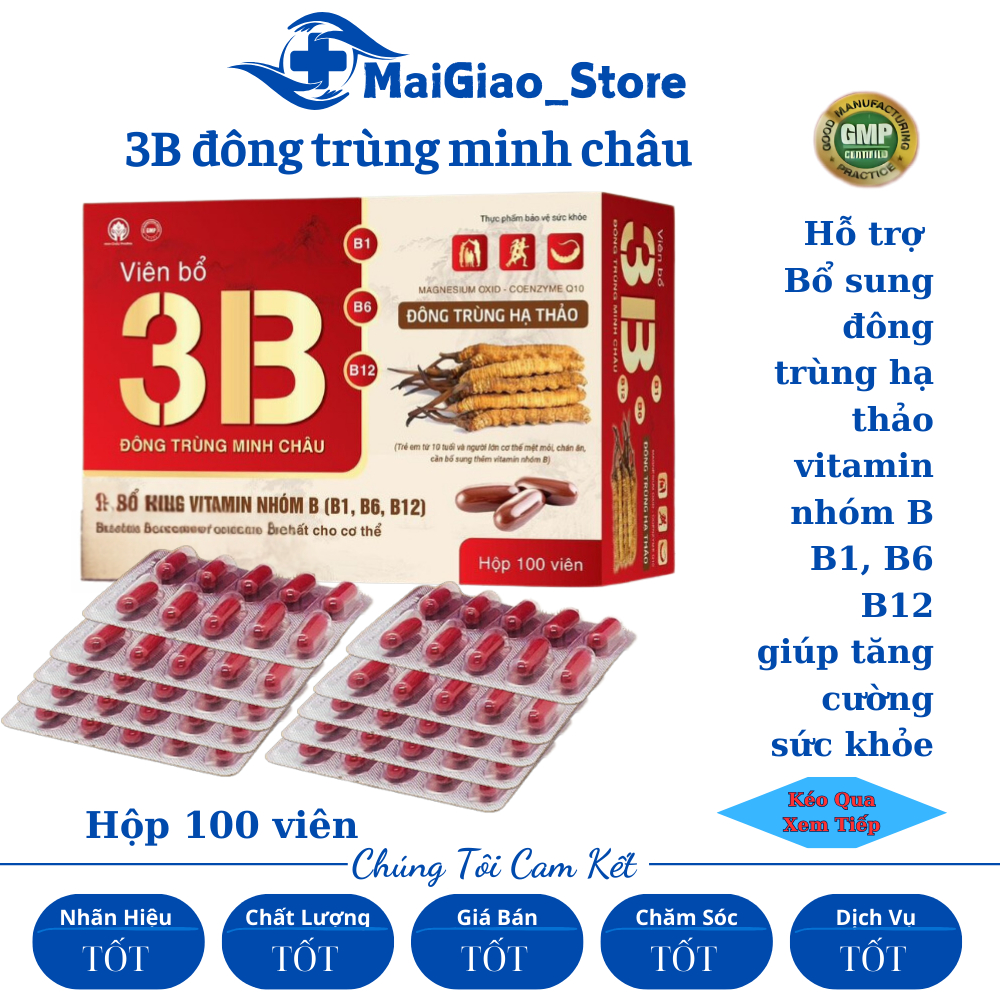 3B Đông trùng MC hộp 100v Bổ sung đông trùng hạ thảo, vitamin nhóm B giúp tăng cường sức khỏe