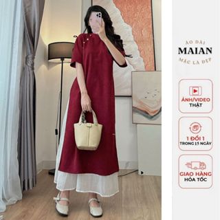 Set áo dài cách tân chất nhung tăm du xuân kèm chân váy voan xịn xò Maian cổ tim 2 tà đính ngọc tay lỡ cánh tiên S5055