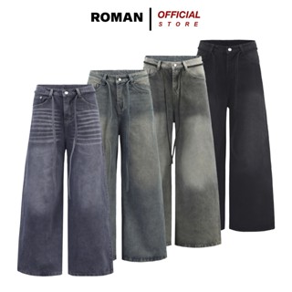 Quần jean ống rộng nam nữ form siêu to phối dây thừng chất bò cao cấp ROMAN QJ06