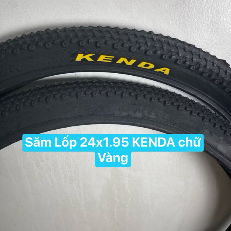 Lốp vỏ ruột săm KENDA 24x195 chữ vàng nhập khẩu cao cấp bám đường tốt cho xe đạp MTB size 24inch