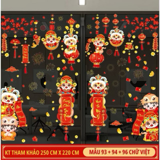 Decal dán kính hít tĩnh điện trang trí Tết ( không keo sữa )