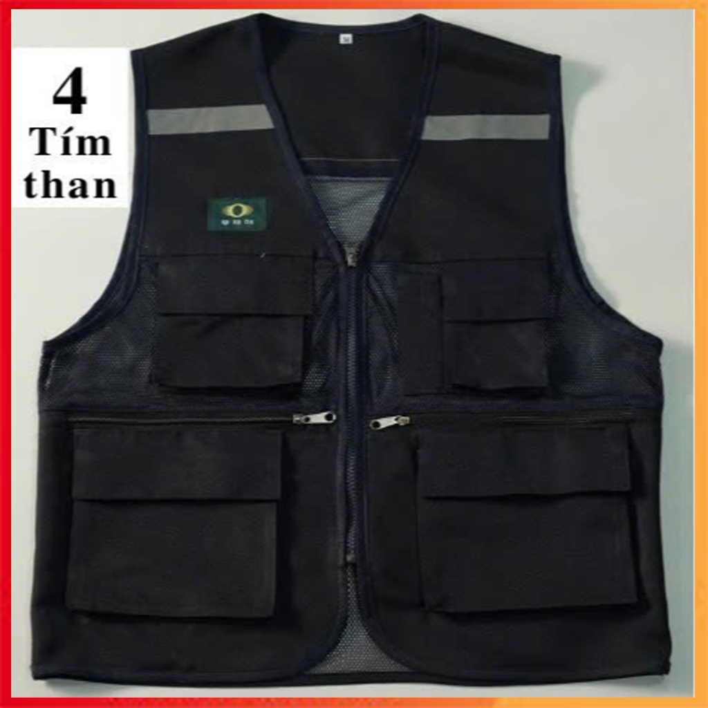 ÁO GHI LÊ  BẢO HỘ 6 TÚI PHẢN QUANG HÀN QUỐC, ÁO GHI LÊ PHẢN QUANG (MÀU TÍM THAN), ÁO BẢO HỘ LAO ĐỘNG