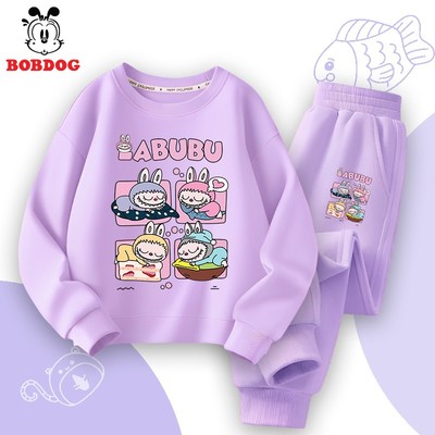 Set đồ bé gái BOBDOG, quần áo thu đông bé gái chất nỉ da cá ấm áp in hình labubu MX-KS76 cho bé