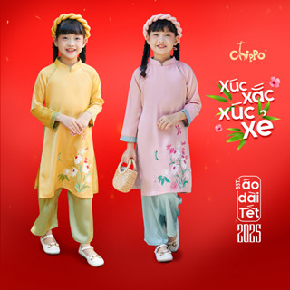  Set Áo dài lụa CHIPPO dáng cách tân mẫu mới cho bé gái từ 7 8 9 10 11 tuổi  22-35kg  mặc Tết 