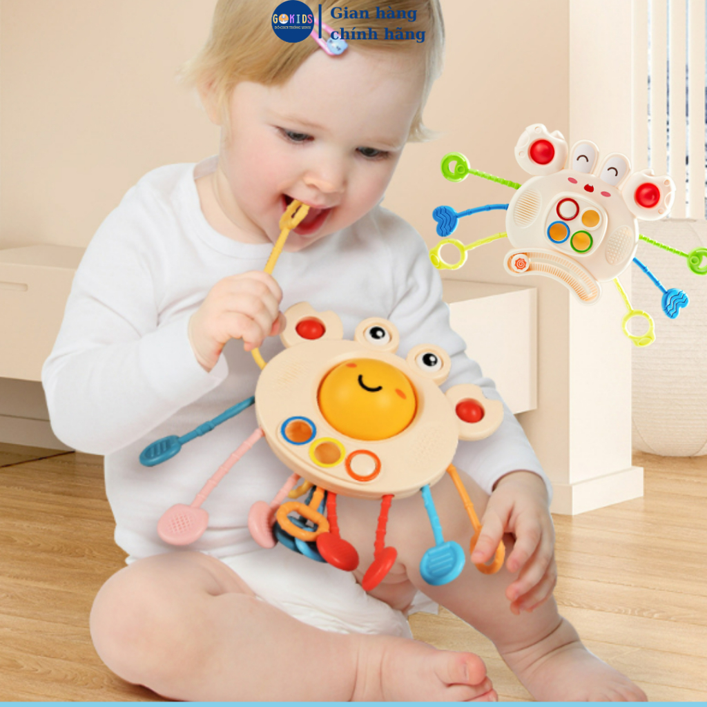 Đồ chơi montessori rút dây con Cua cho bé KID0076, đồ chơi gặm nướu cho trẻ sơ sinh, đồ chơi cho bé