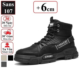Boot nam cao cổ độn đế 6cm Sans107 boost đen bot xám be boots có dây buộc bốt lửng fullbox size 39 40 41 42 43 44