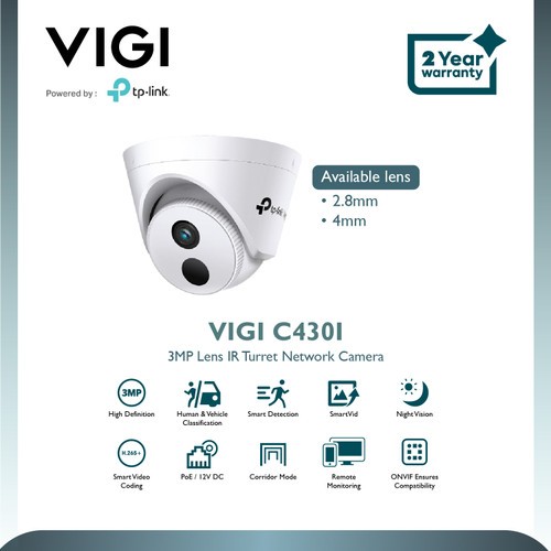 Camera IP Dome TP-LINK VIGI C430I (2.8mm/4mm) hồng ngoại 3.0 Megapixel TP-LINK chĩnh hãng.