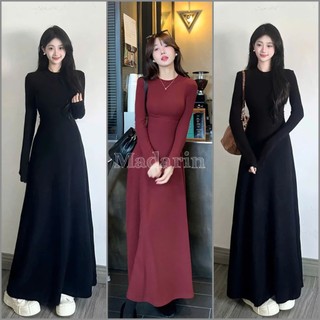  Đầm Body Dáng Dài Váy Thun Đen Dài Tay Mùa Đông Kiểu Pháp Mới Top Women Đen Đại Lục N03 