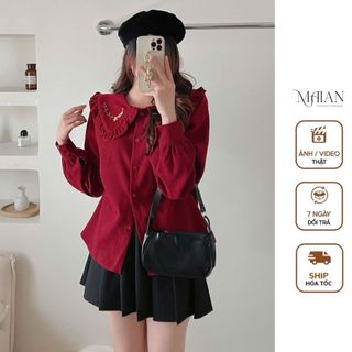  Áo sơ mi nữ cổ bèo MAIAN áo kiểu tay dài bồng hoạ tiết hoa lá thêu dập nổi dáng rộng phong cách nhẹ nhàng tiểu thư A5243 
