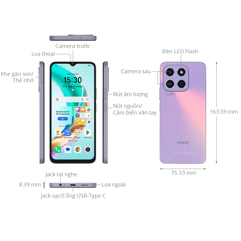 Điện thoại Honor X6b 6GB+128GB | Pin 5200mAh, Camera 50MP AI, tần số quét 90Hz | BH 18 Tháng | BigBuy360 - bigbuy360.vn