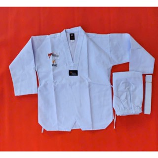 Võ Phục Taekwondo Vải 3 Sọc Tặng Kèm Đai Màu Áo Và May Sẵn Huy Hiệu Liên Đoàn Taekwondo Việt Nam