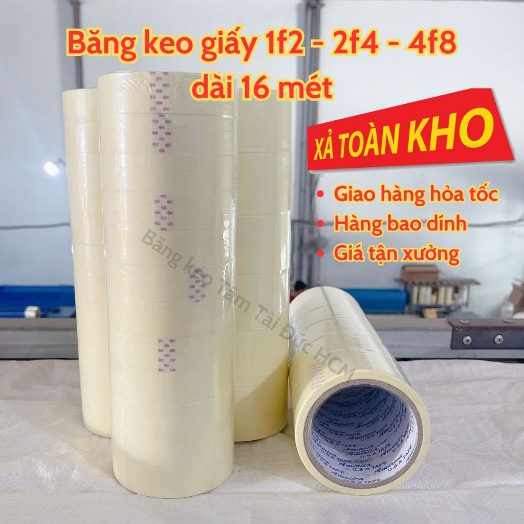 Băng keo giấy 1.2cm - 2.4cm - 4.8cm dài 16 mét dùng để che sơn, viết ghi chú