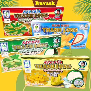 Kẹo Dừa Bến Tre Thanh Long 4 Vị Hộp 300gr - Kẹo Dừa Vị Truyền Thống, Lá Dứa, Sầu Riêng, Đậu Phộng - Kẹo Dừa Ruvask