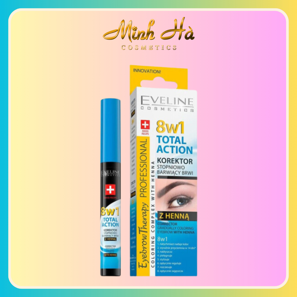 Dưỡng chân mày Eveline 8B1 Total Action Eyebrow Therapy 10ml dày sau 14 ngày