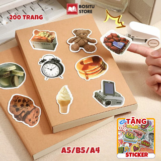 Sổ Tay Bìa Kraft A5/B5/A4 Nâu/Đen 260 Trang - [Tặng Kèm Sticker] Sổ Gáy Thẳng Giấy Kẻ Ngang/Kẻ Caro/Không Dòng Kẻ