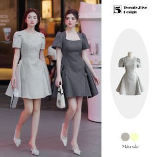 Đầm nữ dáng ngắn chất dạ tweed cao cấp thiết kế tay bồng phối đá tiểu thư Twenty.Five DH75