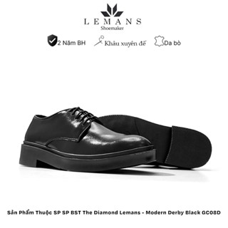  Giày Modern Derby LEMANS da bò Black - GC08 - Giày tây đế tăng chiều cao 4cm - Bảo hành chính hãng 24 tháng 