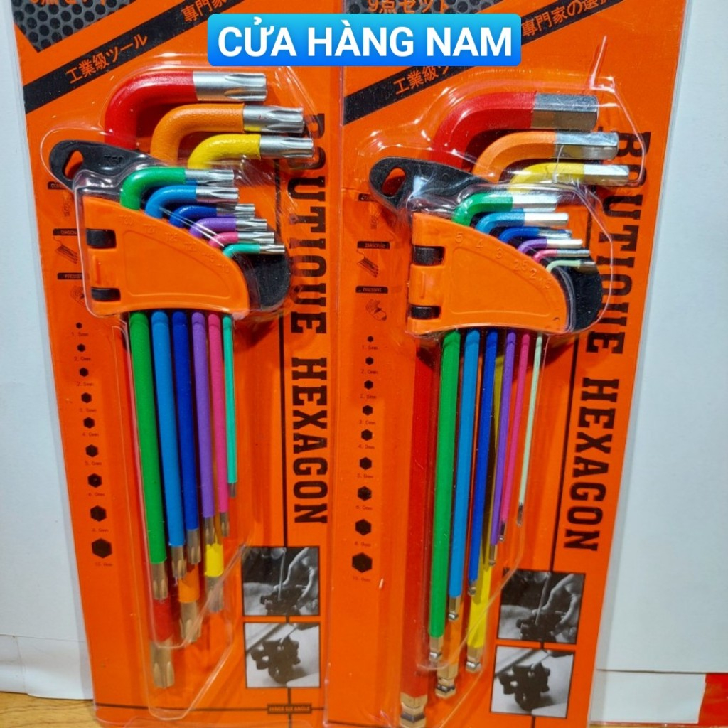 Bộ lục giác nhiều màu sắc đầu bi và bông mai hiệu Kapusi japan 9 cây từ 1.5ly đến 10ly lục giác xịn