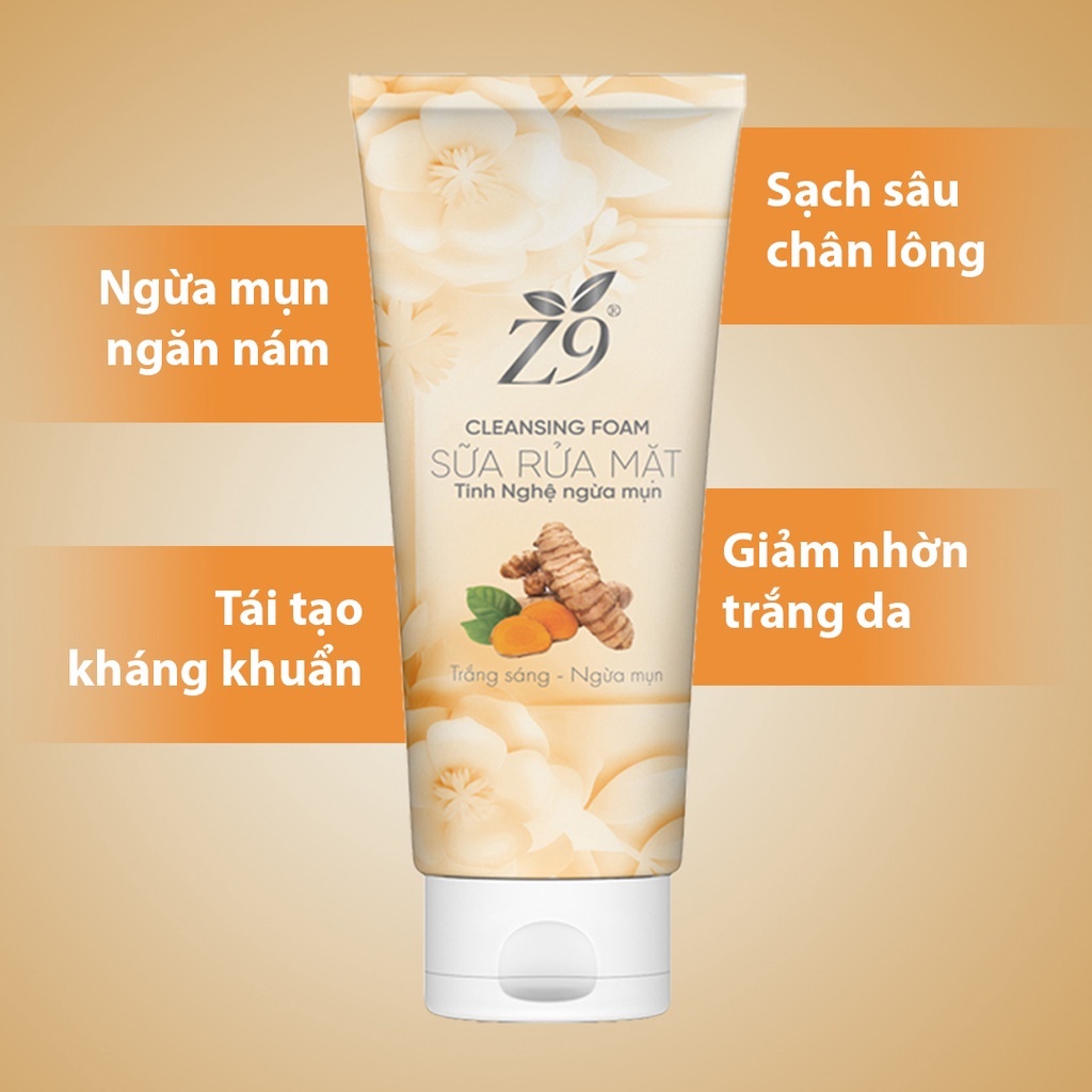 Sữa rửa mặt Z9 tinh nghệ làm mờ thâm da giảm ngừa mụn ẩn, da trắng mịn 80ml
