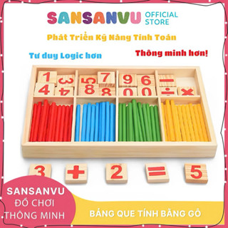  Hộp que tính học toán bằng gỗ - bảng tính que học toán cho bé học phép tính học phép toán 