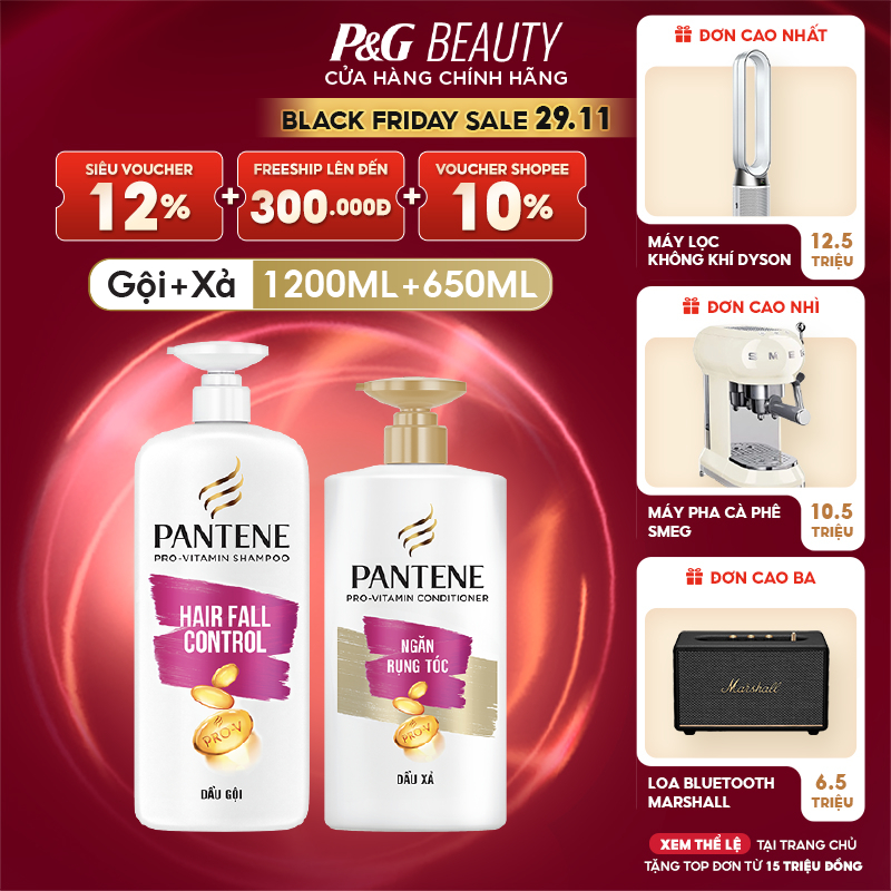 Combo Dầu Gội Và Dầu Xả Pantene Pro - V Ngăn Rụng Tóc - Chai 1200Ml & 650Ml