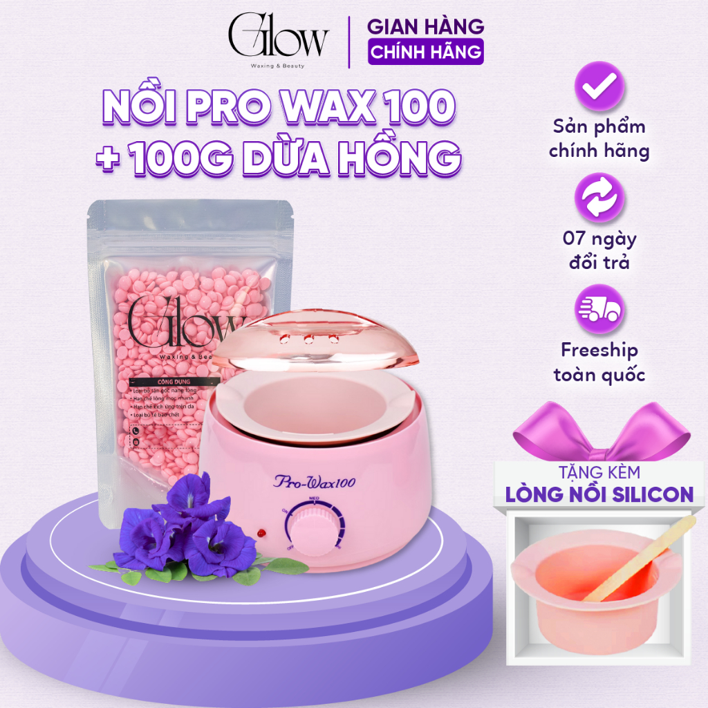 Combo Nồi Prowax 100 Thế Hệ Mới Có Lòng Silicon GLOWWAXING + 100Gr Sáp Cao Cấp Siêu Bám Lông-0707