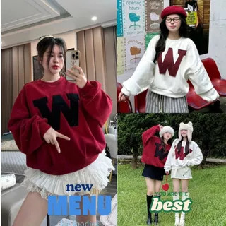 Áo Sweater Nỉ Bông Thêu chữ nổi W Form from ngắn croptop siêu xinh ,chất nỉ dầy dặn